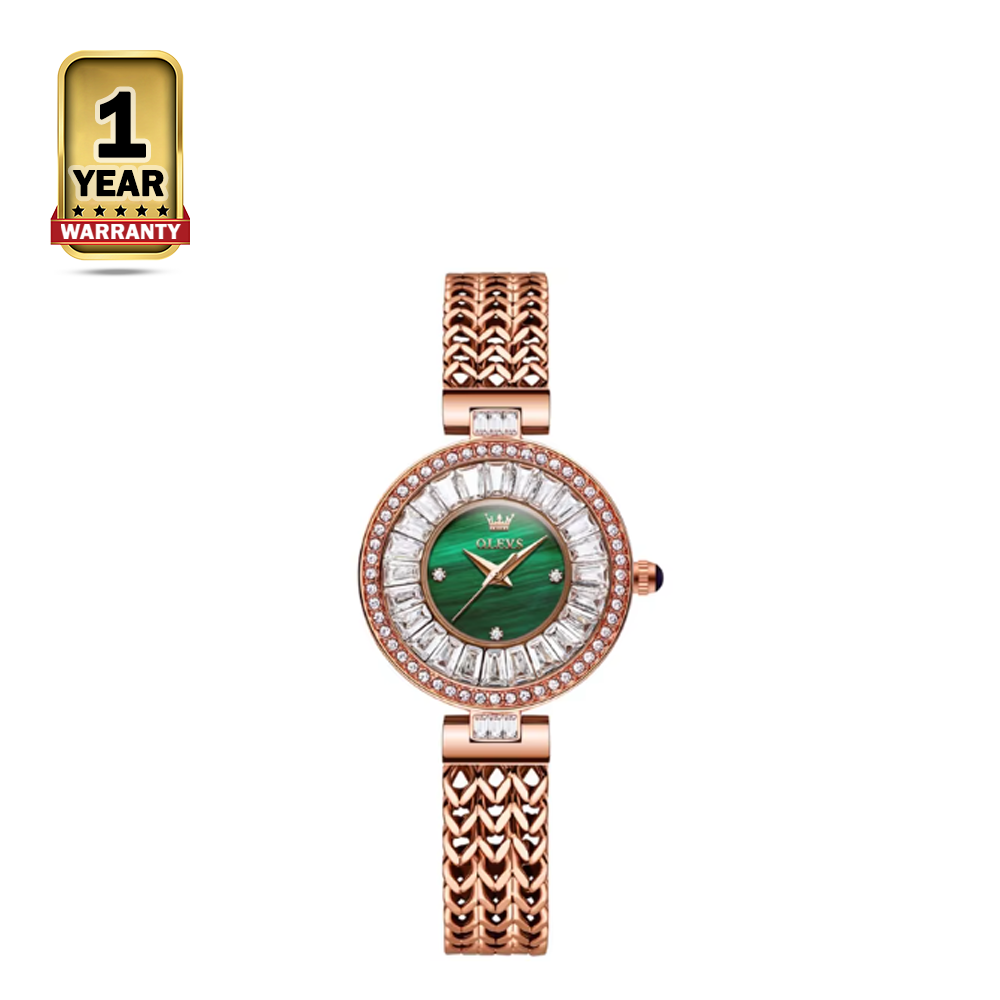 Olevs 9959 Stainless Steel Analog Wrist Watch For Women - Golden and Green