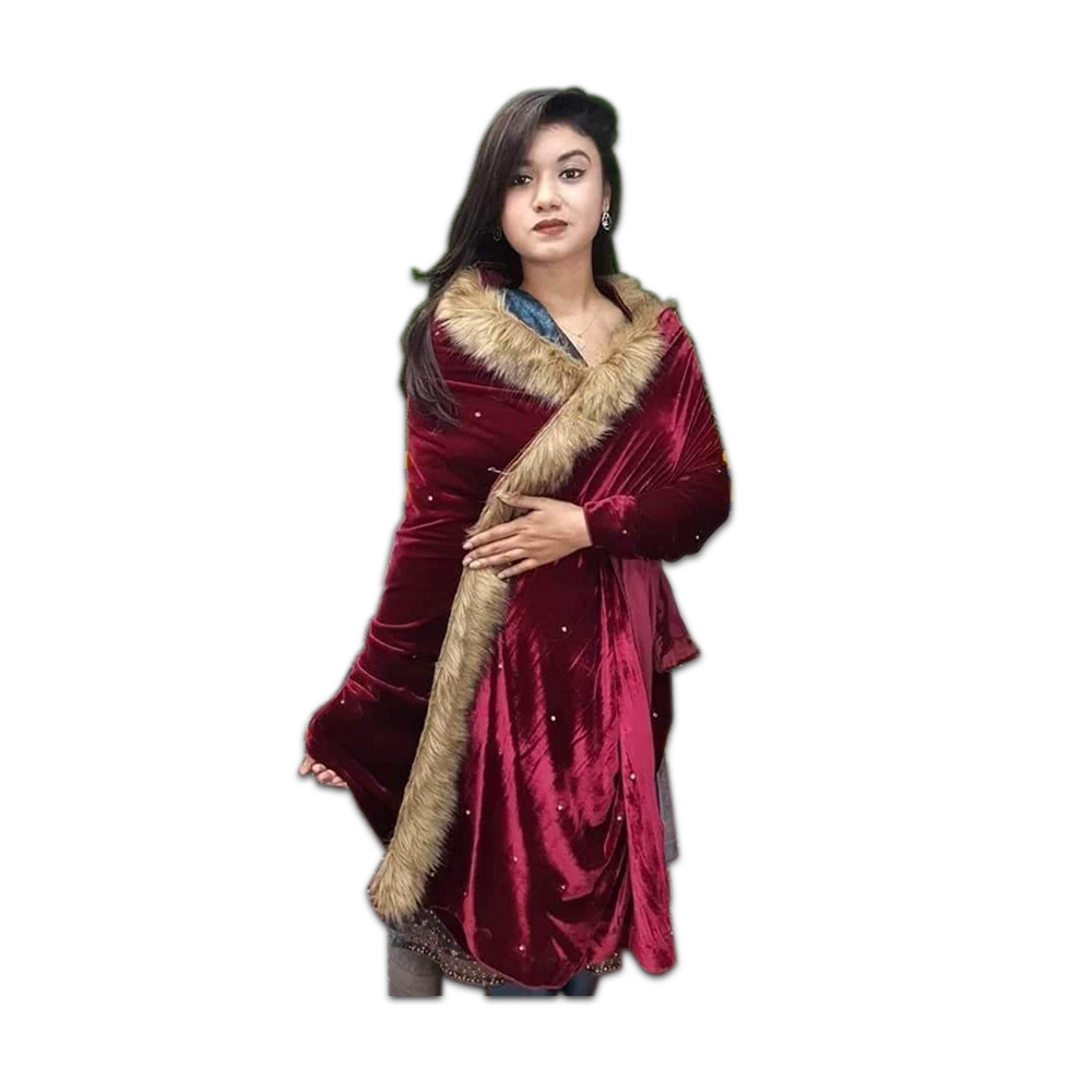 Velvet Shawl with Stone Works - Maroon - SD-01