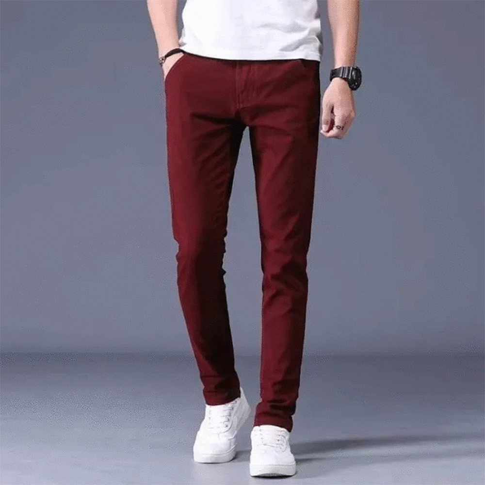 Cotton Semi Stretched Chinos Gabardine Pant For Men - Maroon - PGS009