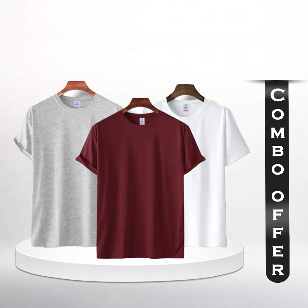 Combo of 3 Pcs Cotton Half Sleeve T-Shirt for Men - Multicolor - T12