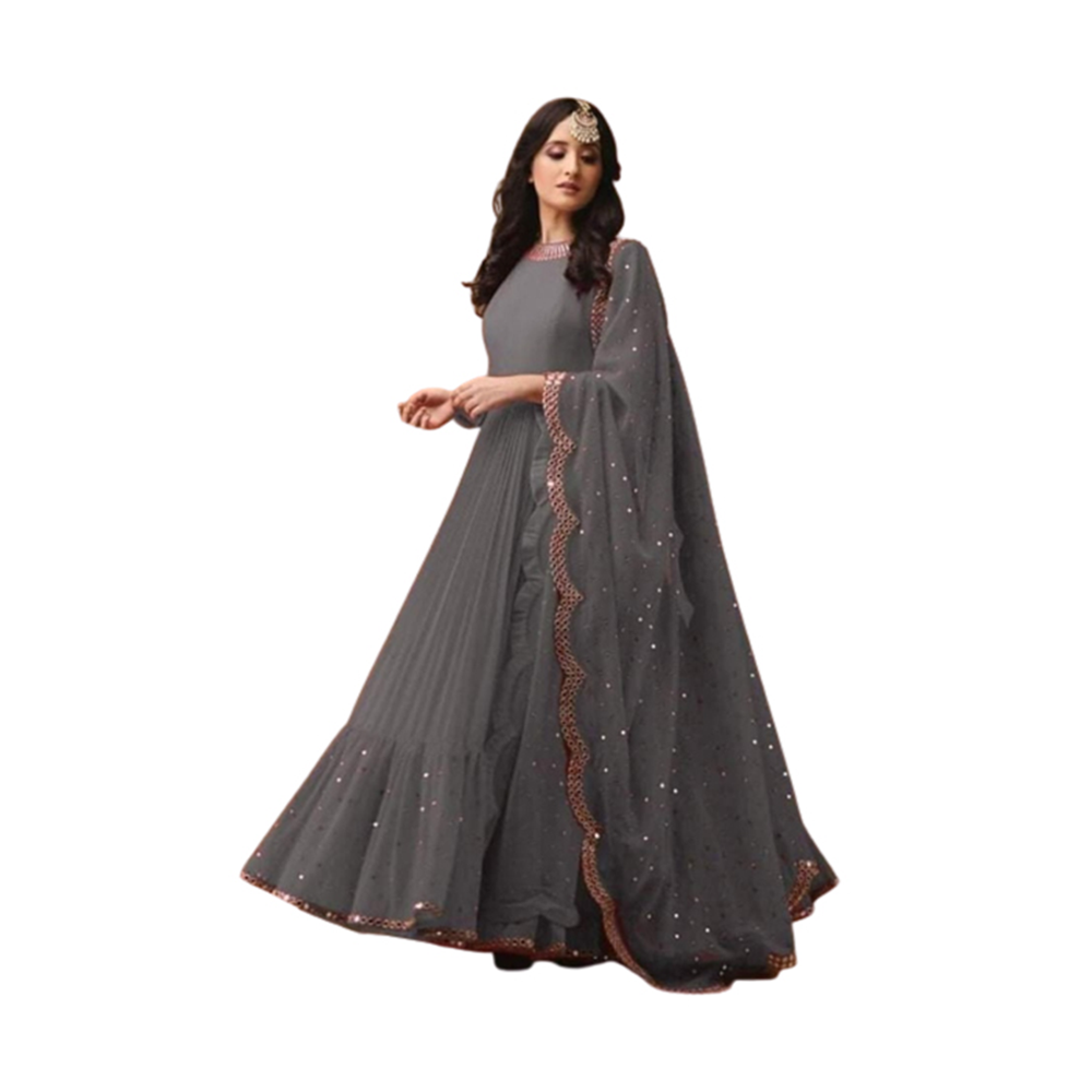 Georgette Unstitched Embroidery Long Gown 4 Pcs For Women - Gray - G-L01