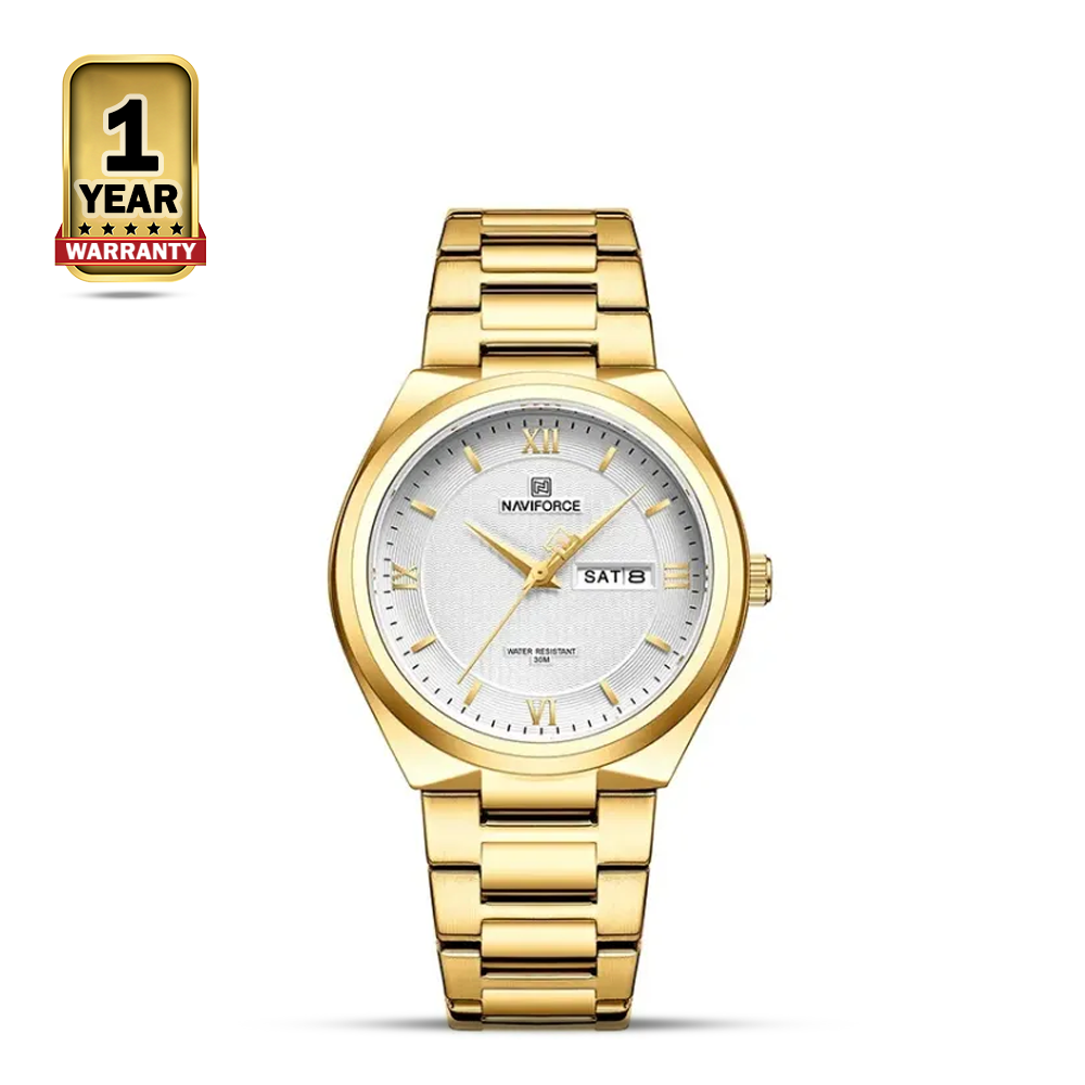 NAVIFORCE NF8030S Golden Stainless Steel Analog Watch For Men - White and Golden