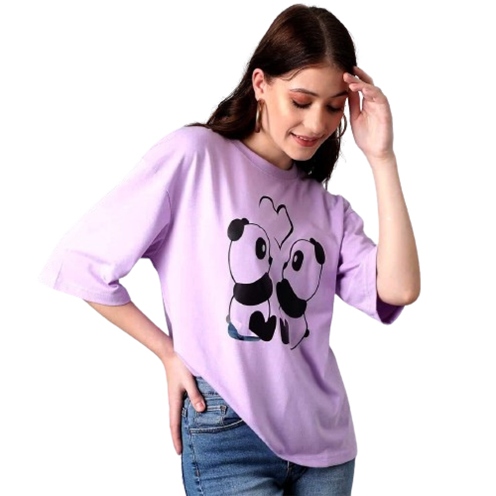 Cotton Print Half Sleeve T-Shirt For Women - Deep Purple - LG-51