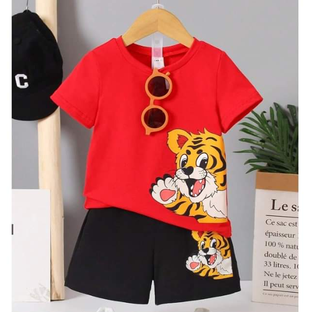 Soft Cotton T-Shirt and Pant Set For Boys - Red and Black