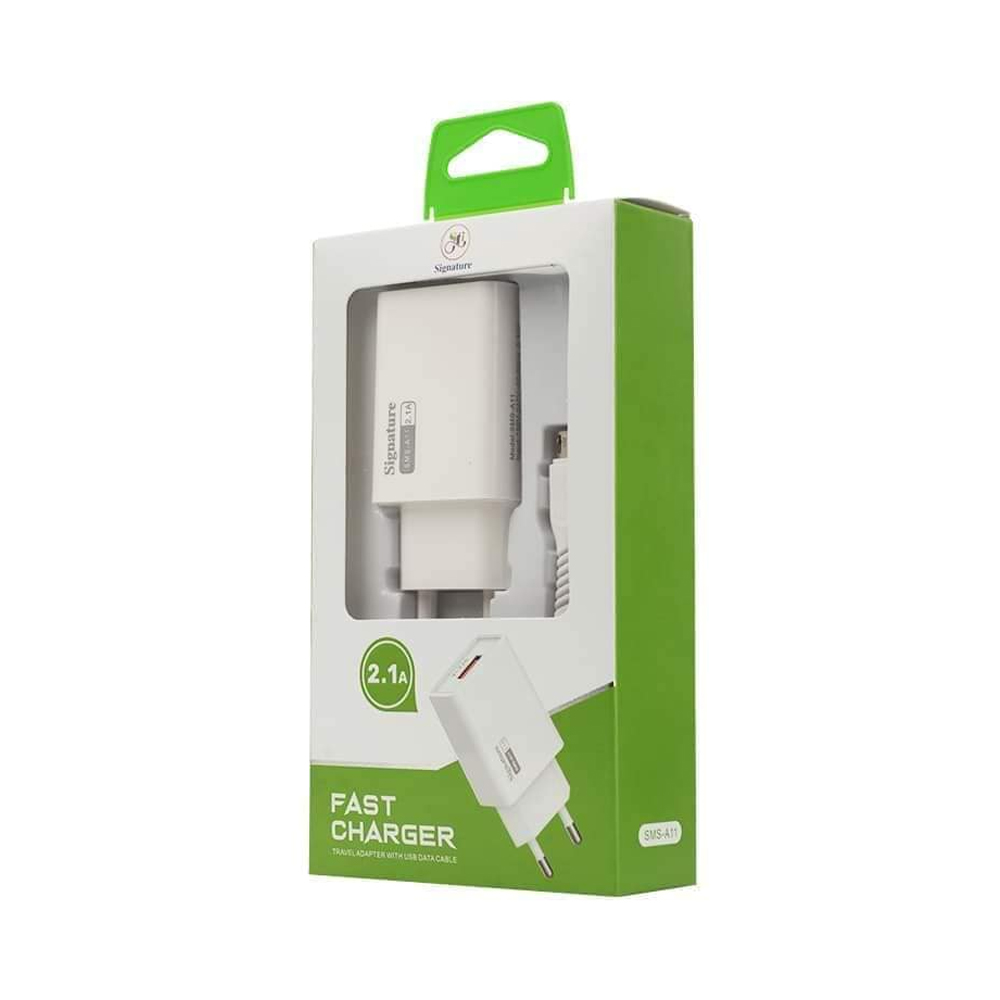 Signature SMS-A11 Adapter With Fast Charging Micro Data Cable - White