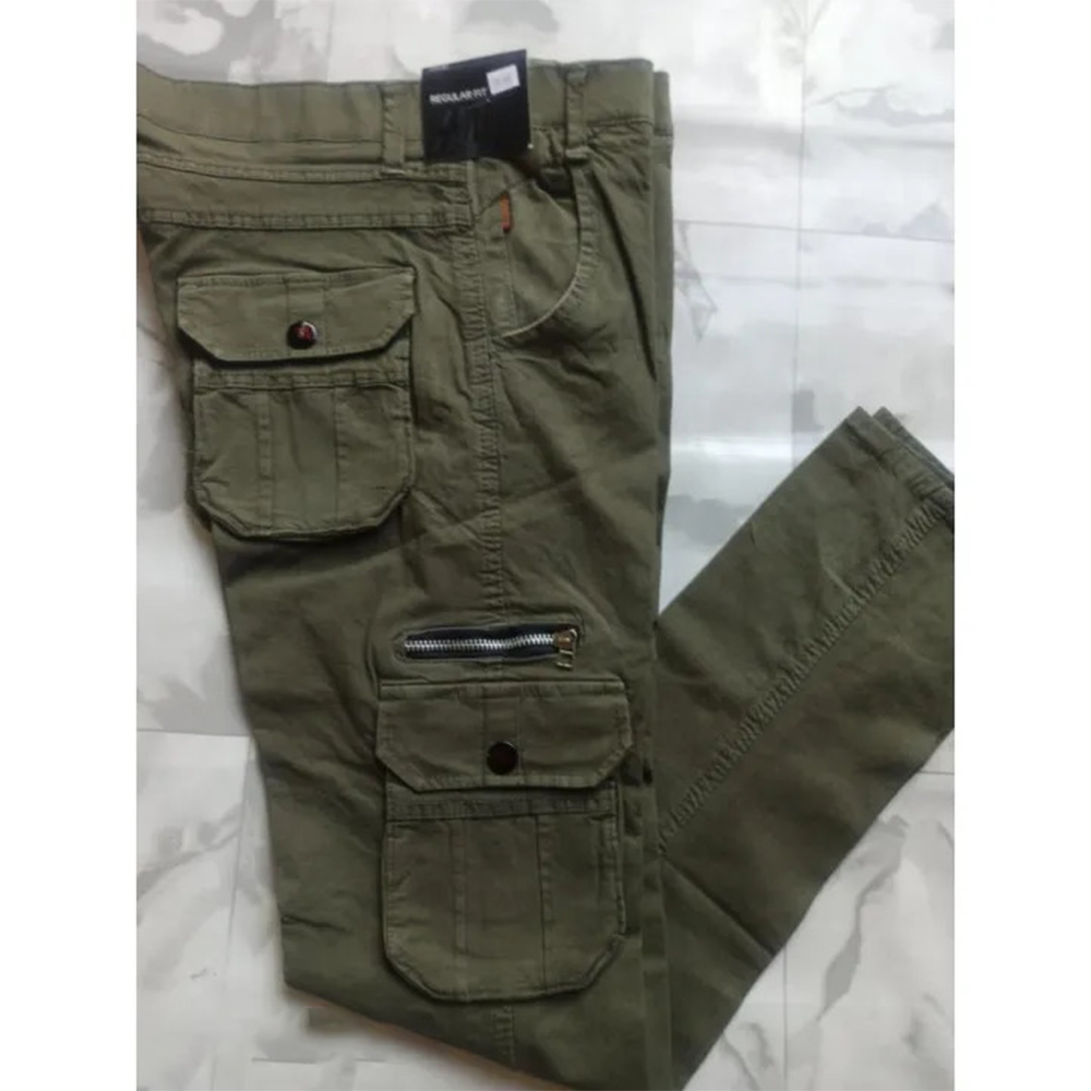 Twill Cotton Cargo Mobile Pant For Men - Olive - NH&B001