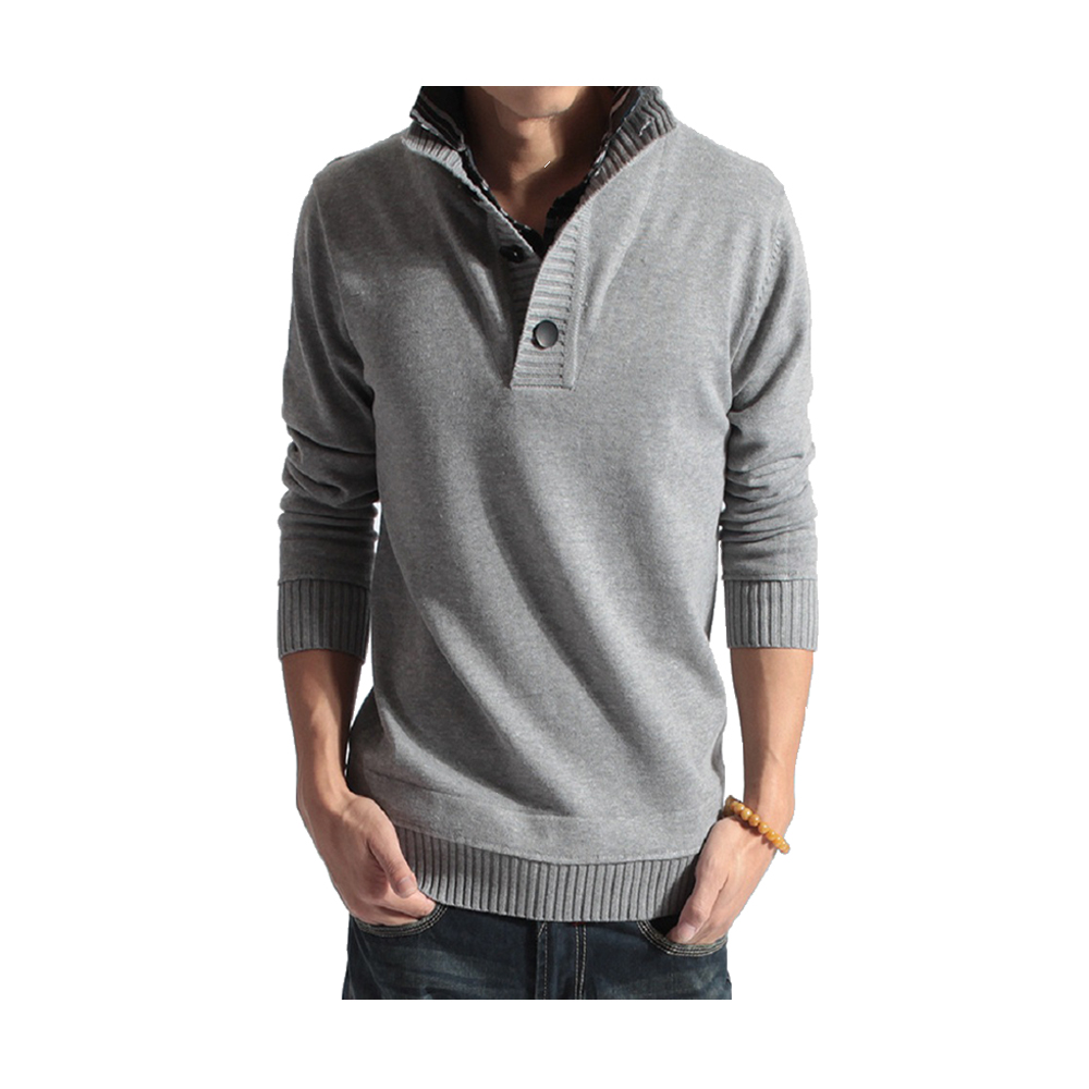 Woolen Full Sleeve Button Jumper For Men - J-02 - Gray