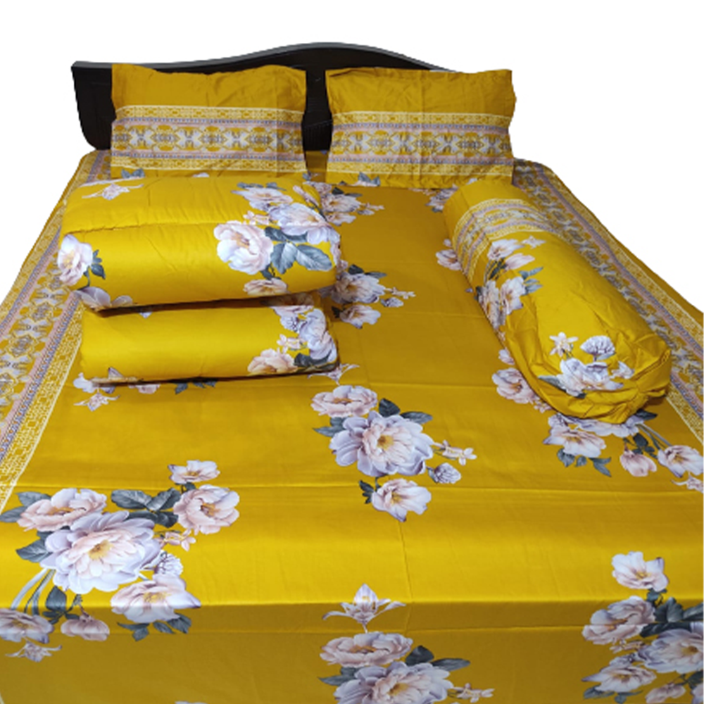 Twill Cotton King Size Five In One Comforter Set - Yellow - CFS-72