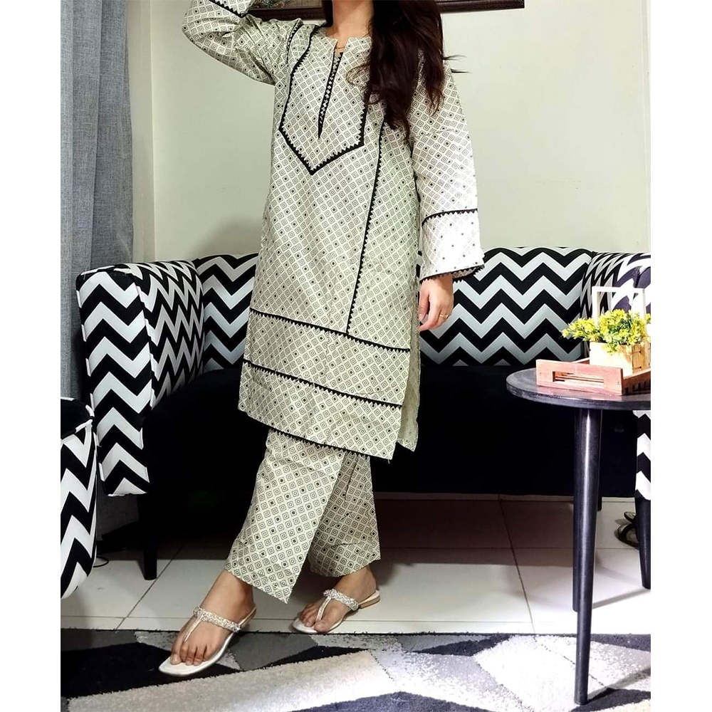 Stitched Ac Cotton Salwar Kameez For Women - Off White