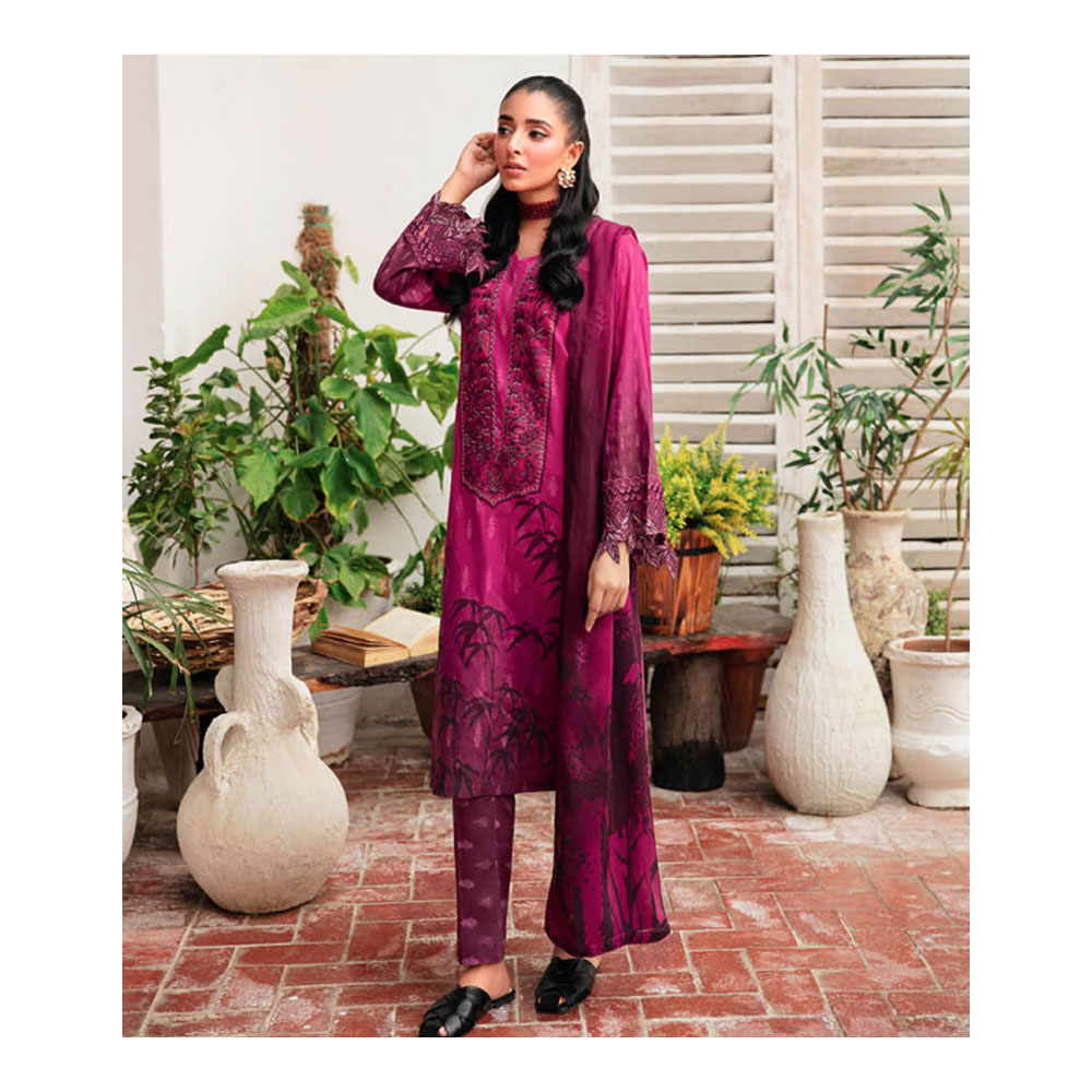 Unstitched Digital Printed Embroidered Lawn for Women - Maroon - HP-3PP-401 (1 Pc Ring Free)