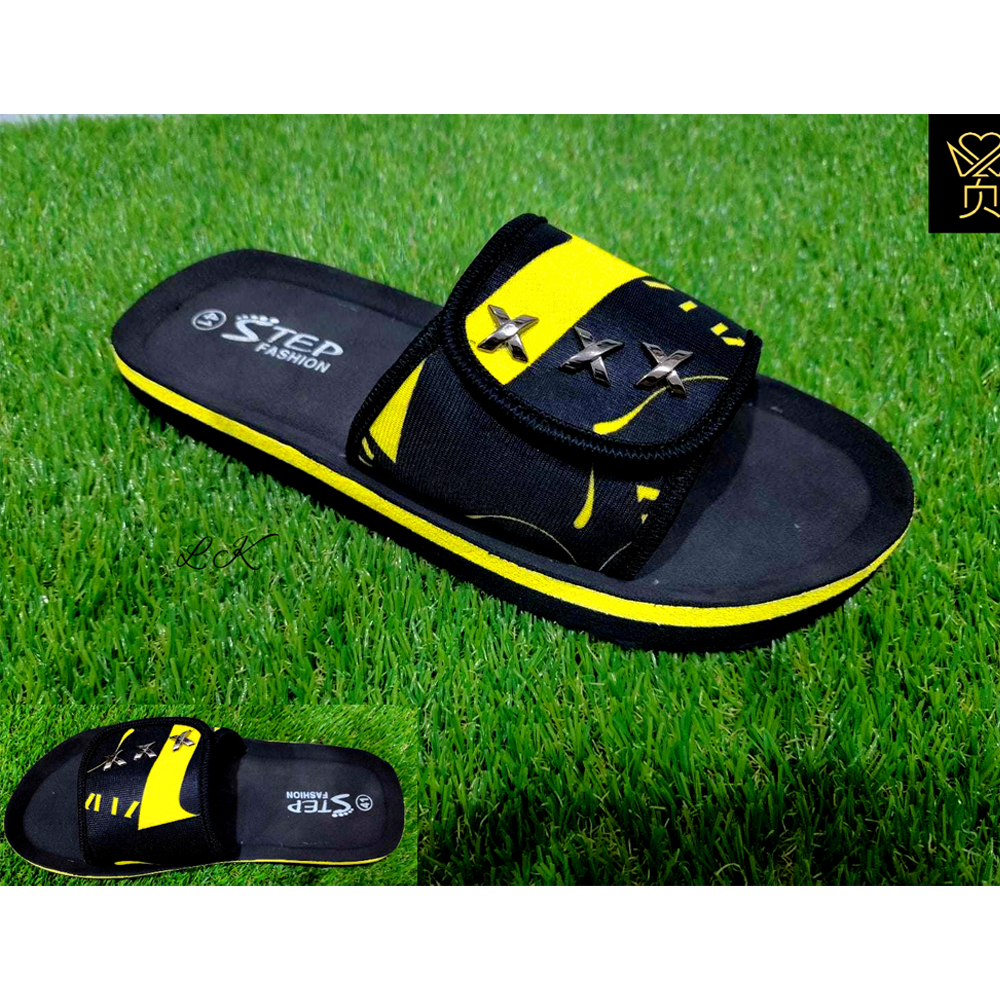 Rubber Slides Slipper Sandal For Men - Black and Yellow - US