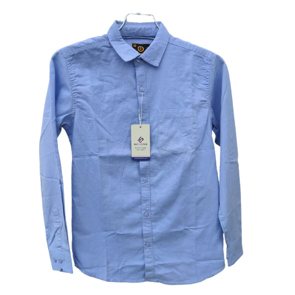 Oxford Cotton Full Sleeve Shirt For Men - Sky Blue - OP62