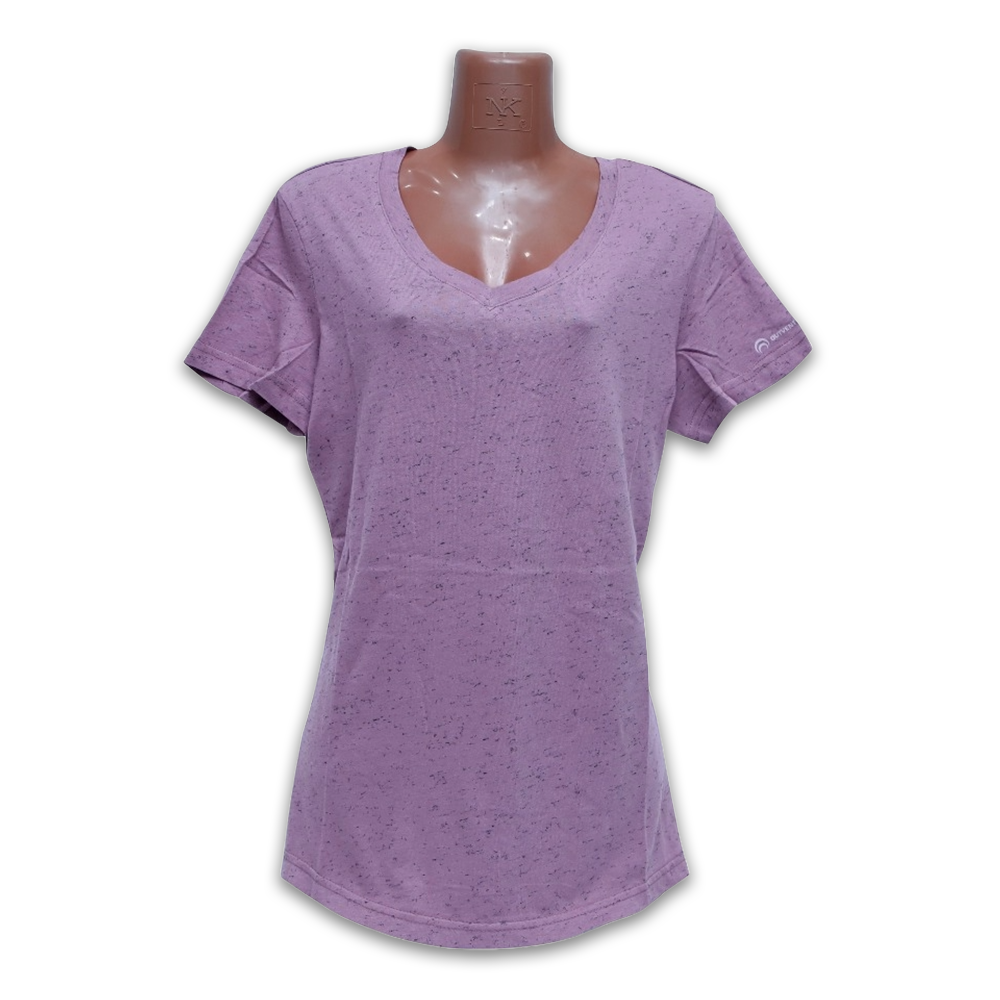 Cotton V Neck Short Sleeve T-Shirt for Women - Lavender 