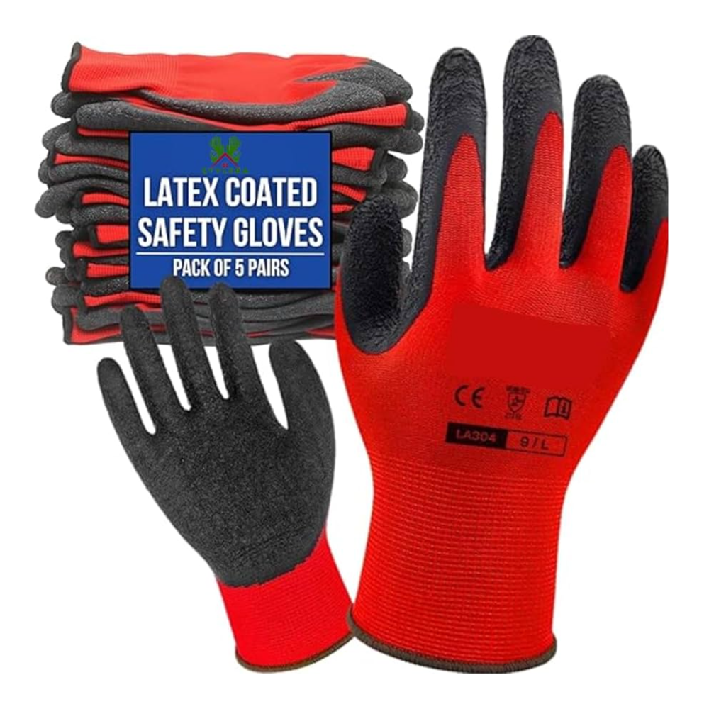 Nylon Rubber Coated Nitrile Safety Hand Gloves - Red and Black