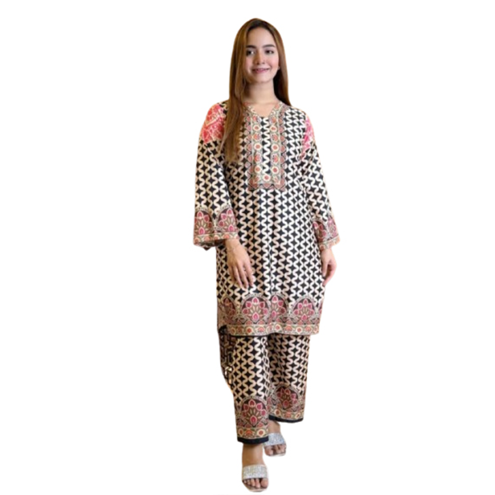 Dubai Silk Digital Printed Readymade Salwar Kameez For Women - Multicolor - 2F-08