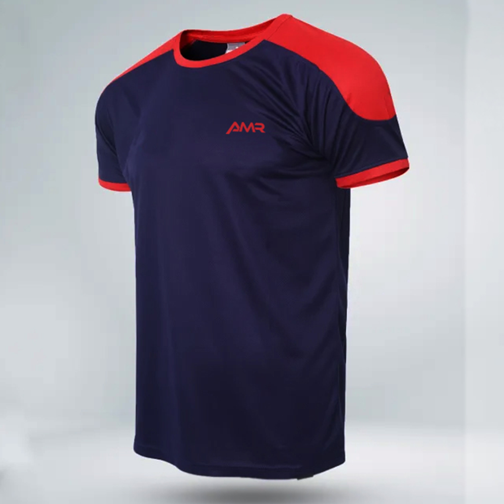 Mesh Half Sleeve T-Shirt For Men - Blue - T-103