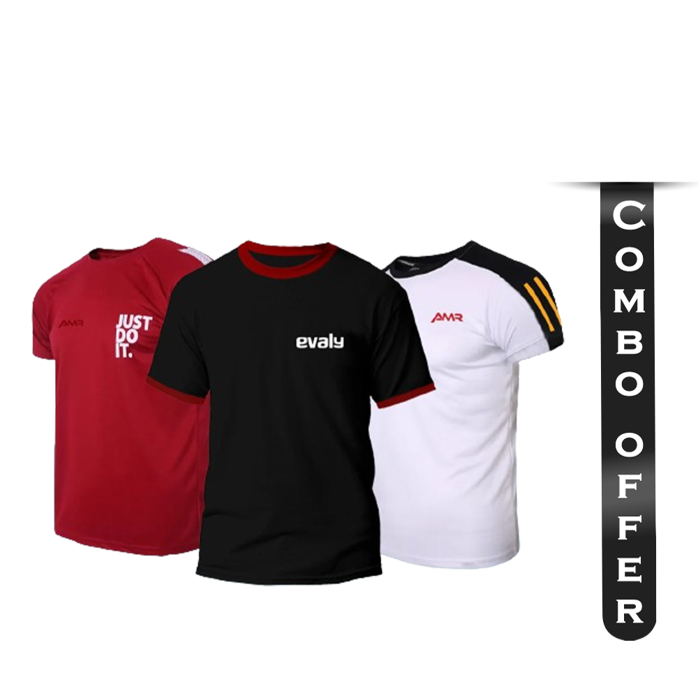 Combo of 3 Pcs Mesh Half Sleeve T-Shirt For Men - Multicolor - T3-13