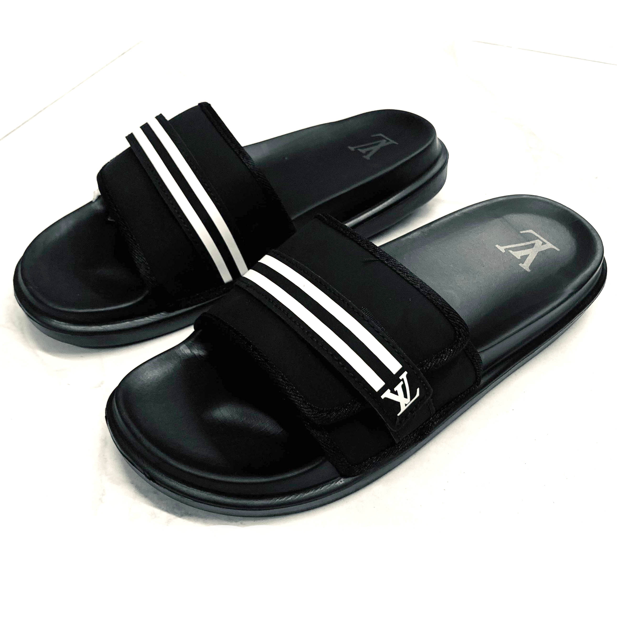 LV PU Leather Slide Slipper For Men - Black - SL 720