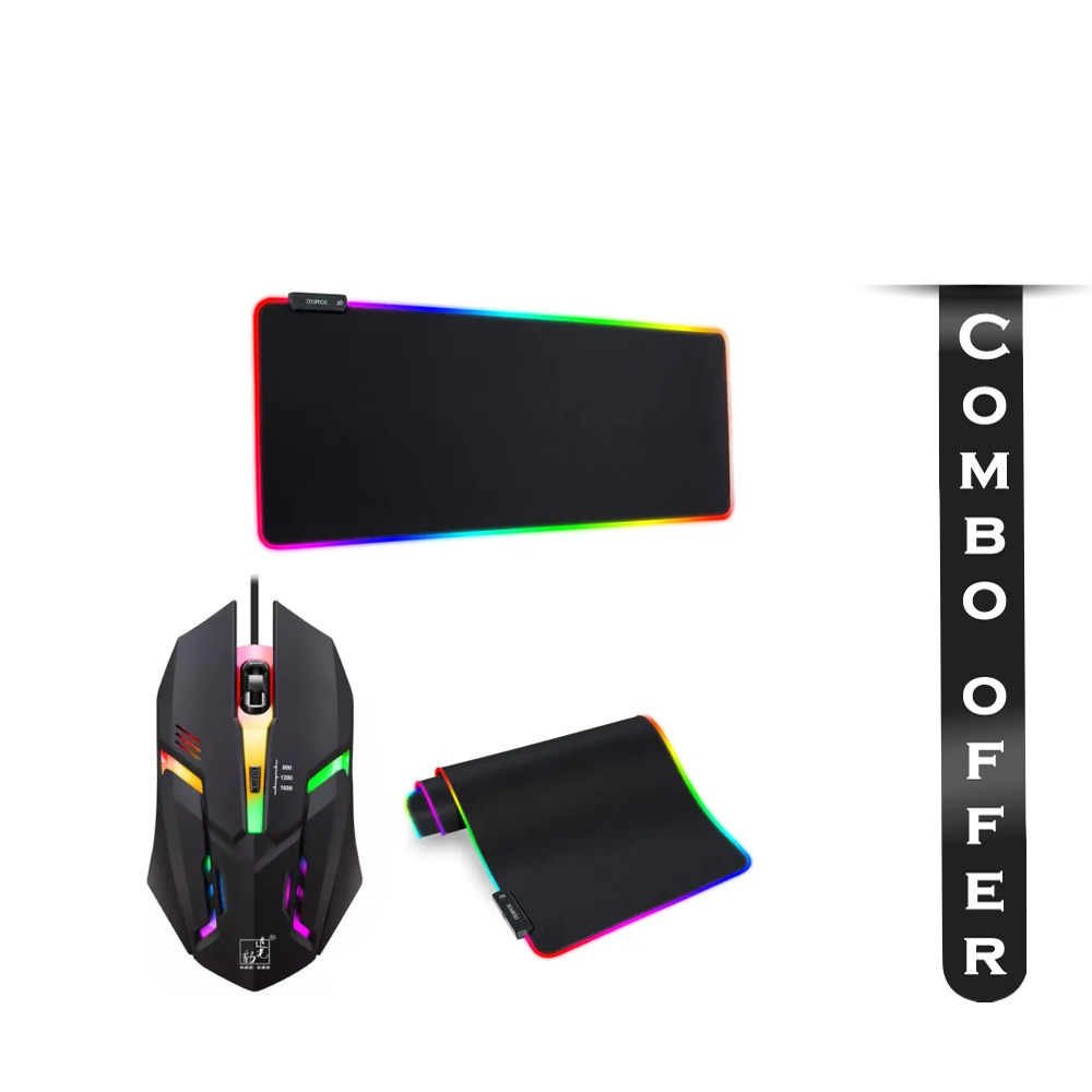 Combo of RGB Glowing Wired Gaming Mouse And Mouse Pad