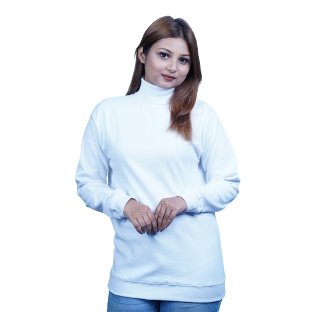 Cotton Turtle Neck Full Sleeve T-Shirt For Women - White - TN004