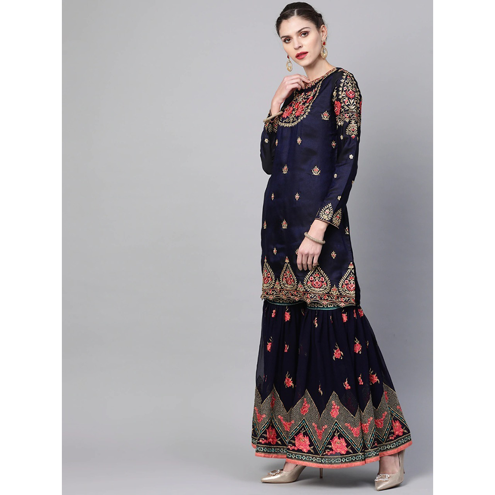 Semi-Stitched Georgette Embroidered Sharara Dress for Women - Black - HP-MSD-420