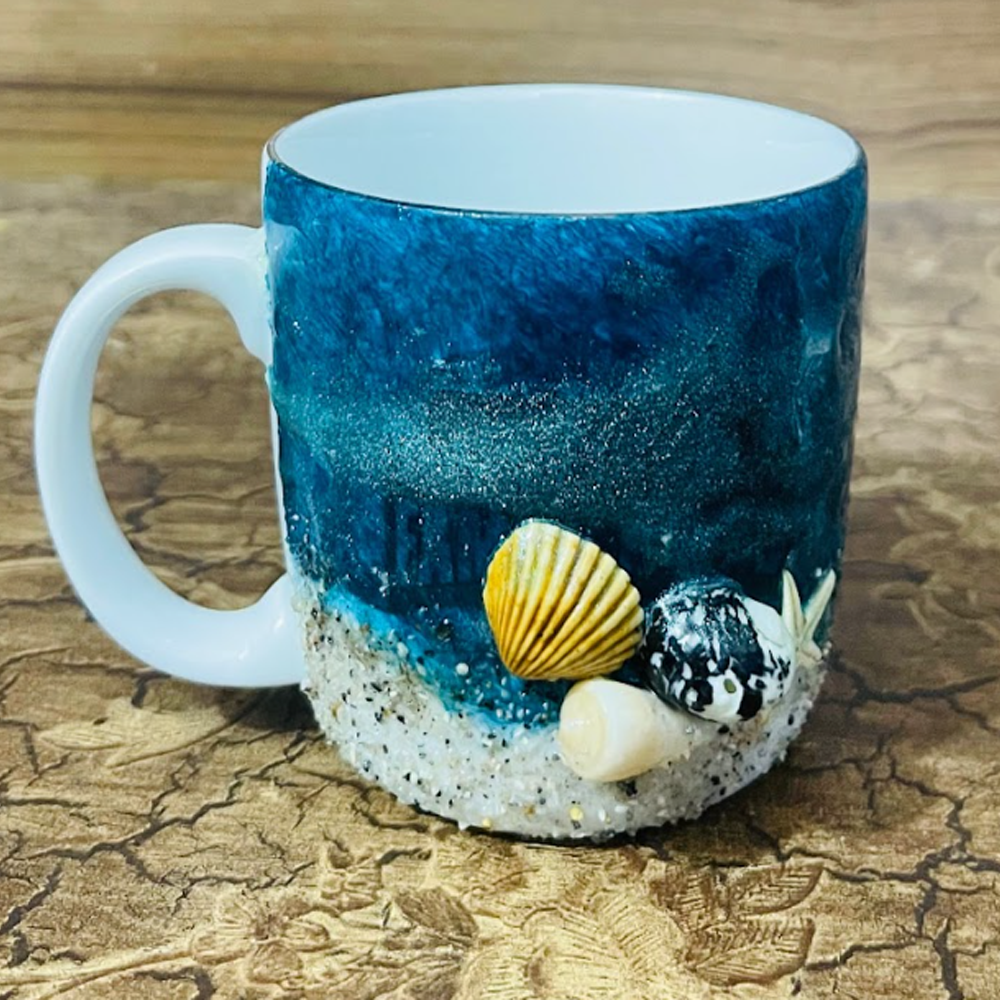 Resin Ocean Single Mug Art - 200ml - Blue and White 