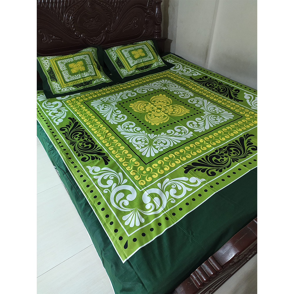 Twill Cotton King Size Double Bed Sheet With Pillow Cover - Green - BT 03