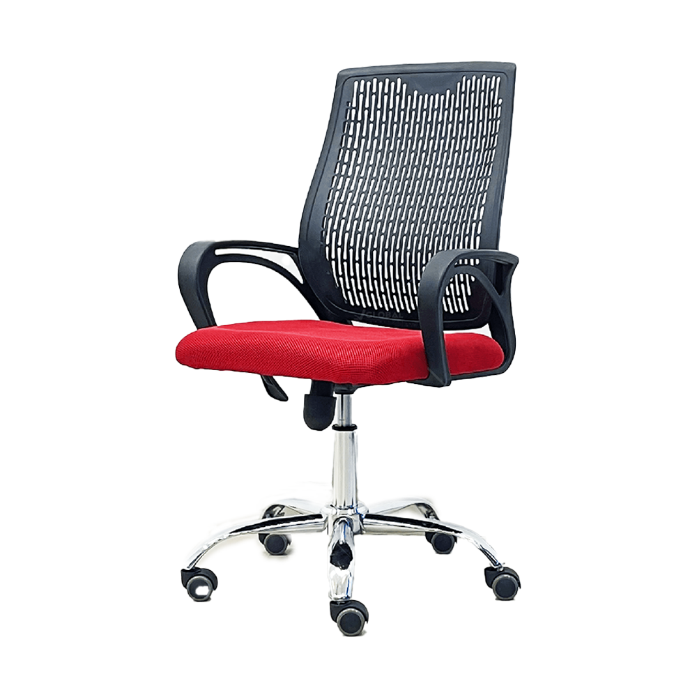 Fabric and Plastic Office Chair - Red and Black