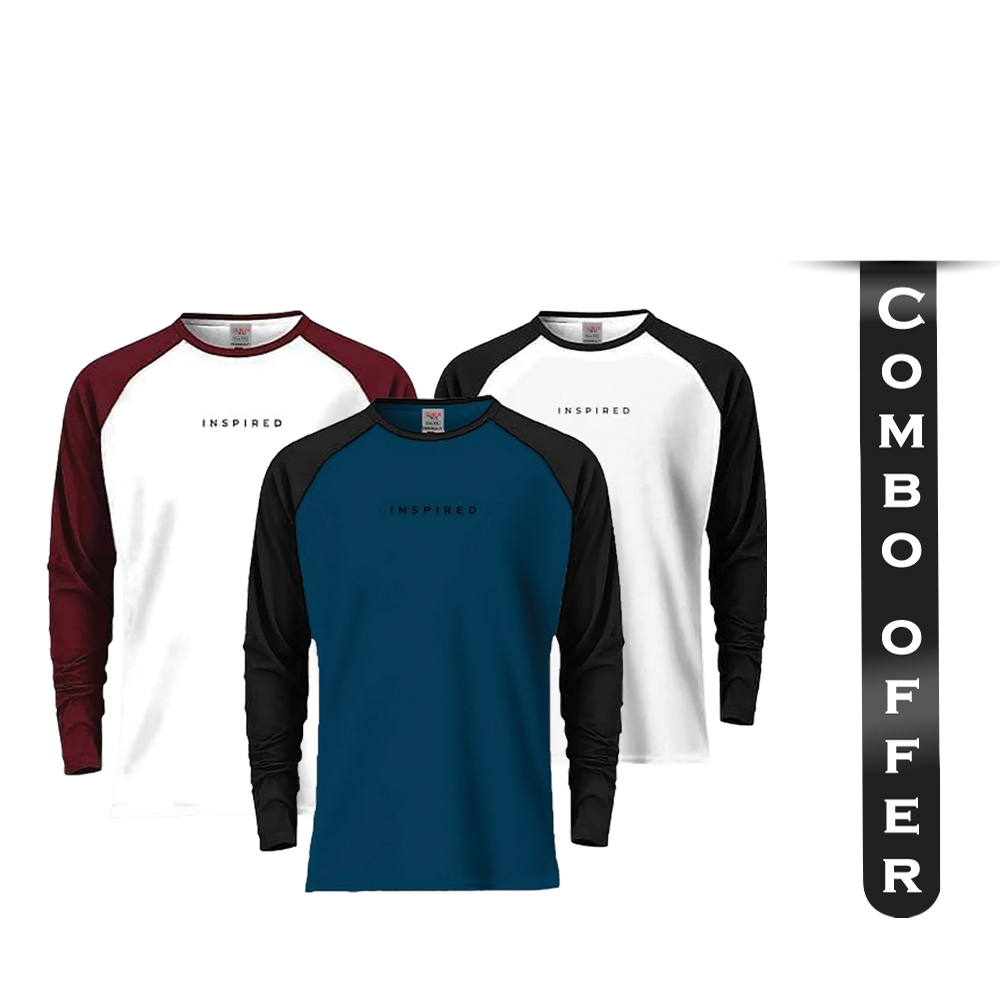 Combo Of 3 Pcs Cotton Full Sleeve T-Shirt for Men - Multicolor - 02