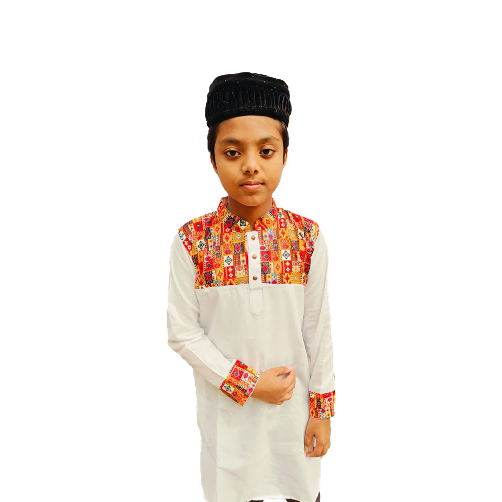 Dupion Silk Combined Panjabi For Kids - White