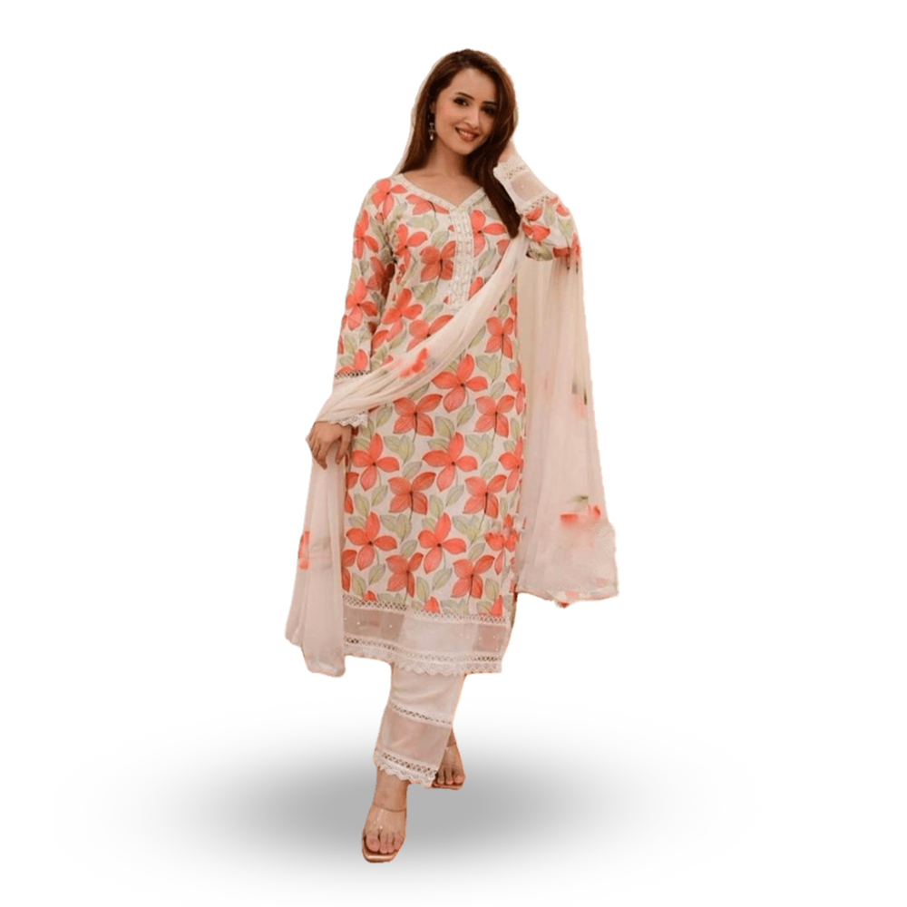 Linen Stitched Salwar Kameez for Women - Multicolor - 04