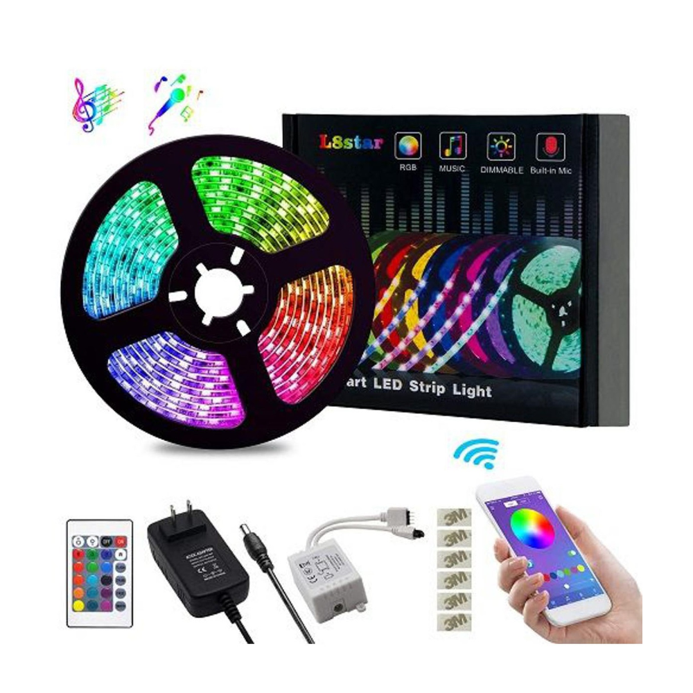 Flexible RGB Led Strip Light With Remote And Adaptor - 16 Feet - Multicolor
