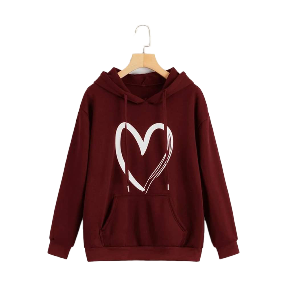 Fashionable Long Sleeves Lazy Style Love Hoodie For Women - Maroon 