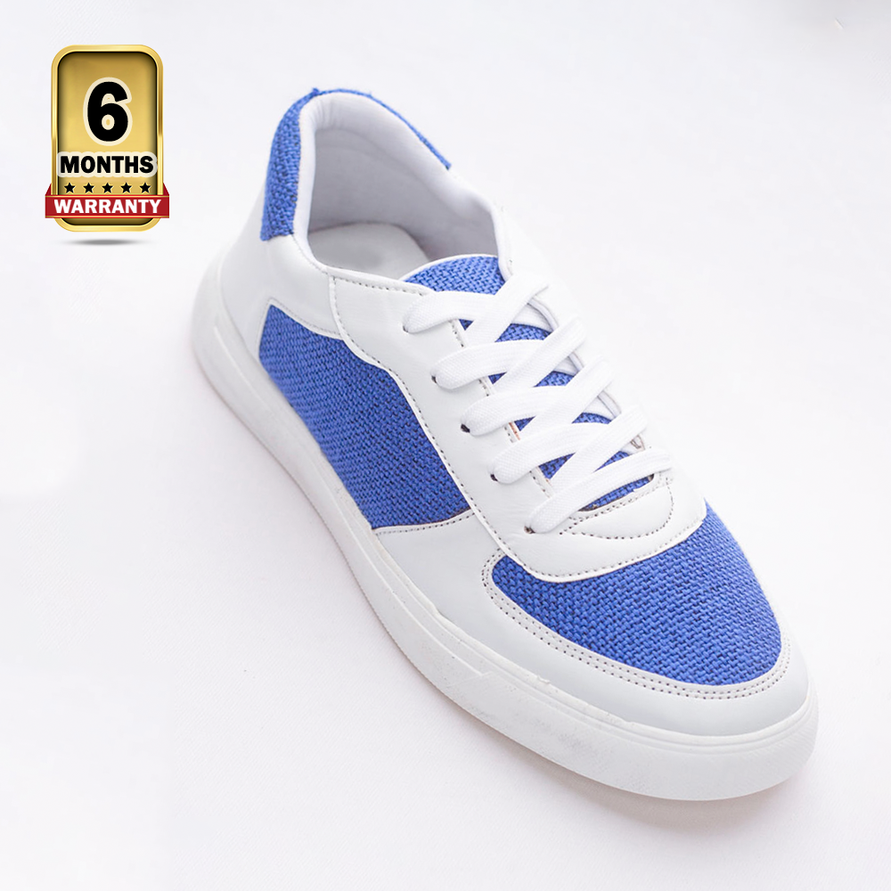 Artificial Leather Sneakers For Men - White And Blue - S5