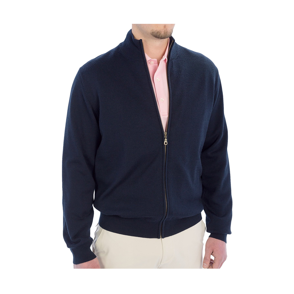 Woolen Full Sleeve Full Zipper Jumper For Men - J-19 - Dark Blue