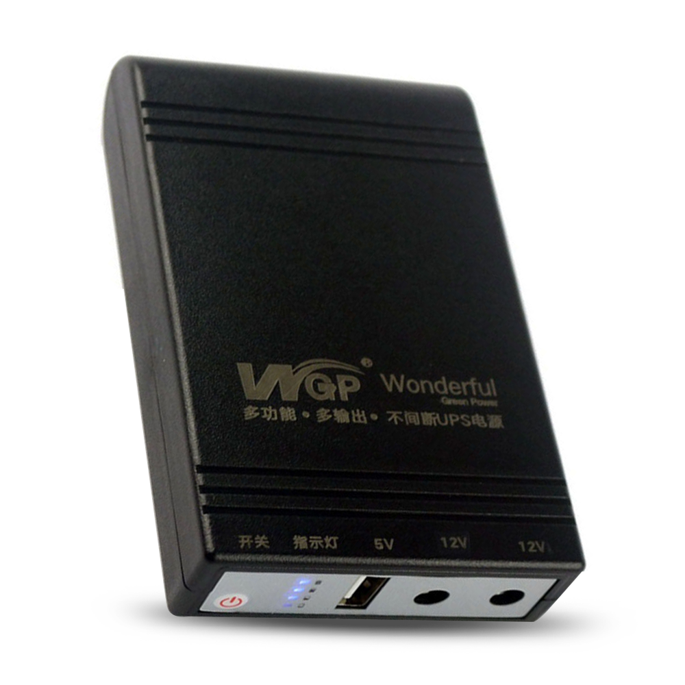 Portable 14W UPS & power bank, USB port, 5/9/12VDC outputs