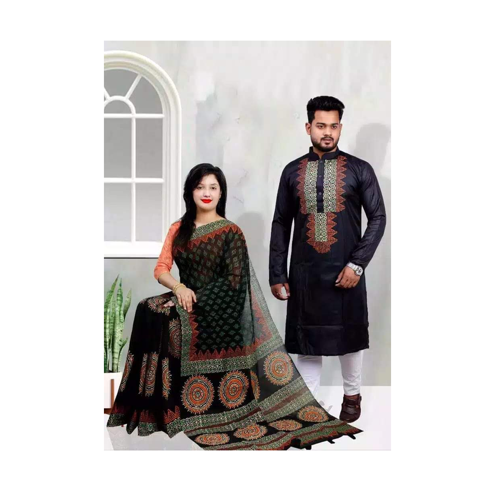 Gorgeous Half Silk Saree and Dhupian Silk Panjabi For Couple Set - BAN014