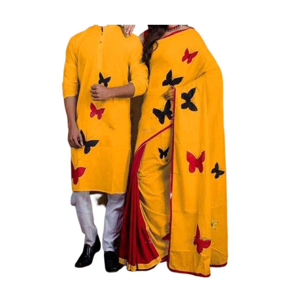 Combo of Half Silk Hand Print Saree And Dhupian Panjabi