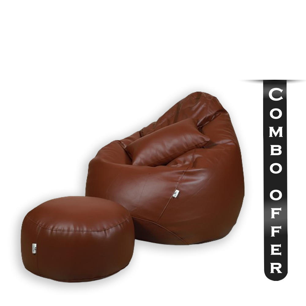 Combo of 3Pcs Leather Bean Bag - XXXL With Leg Rest and Cushion - Coconut	- APL3CCC
