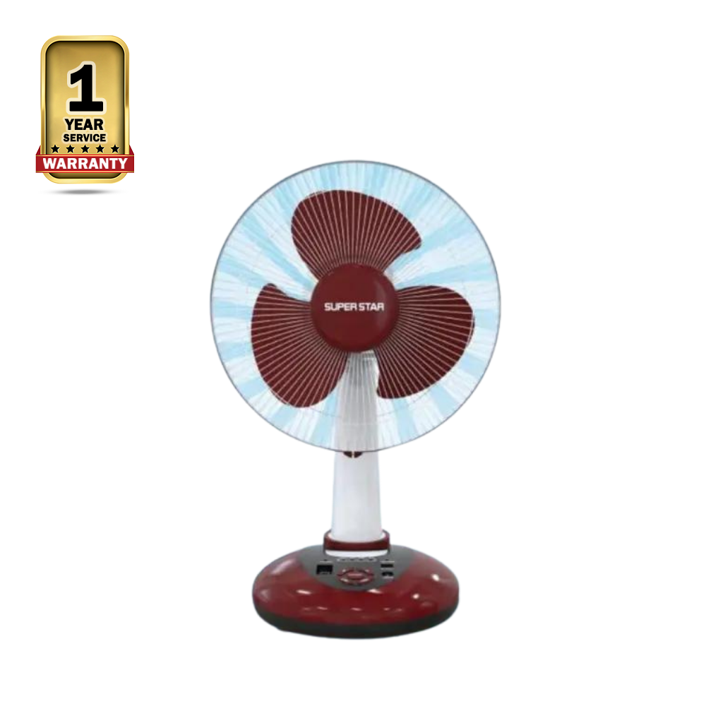 Superstar Rechargeable Table Fan - Red - 12 inch