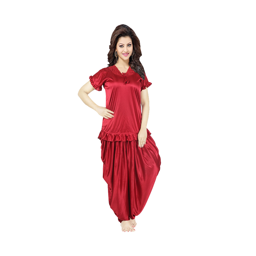 SUPERTRENDY 203-06 Short Sleeve Dhuti Style Nightwear  - Maroon