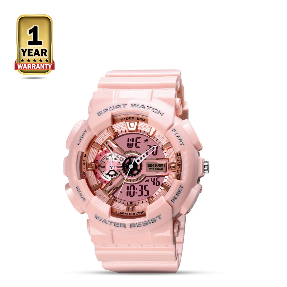 SKMEI 1688 PU Dual Time Digital Quartz Wrist Watch - Pink