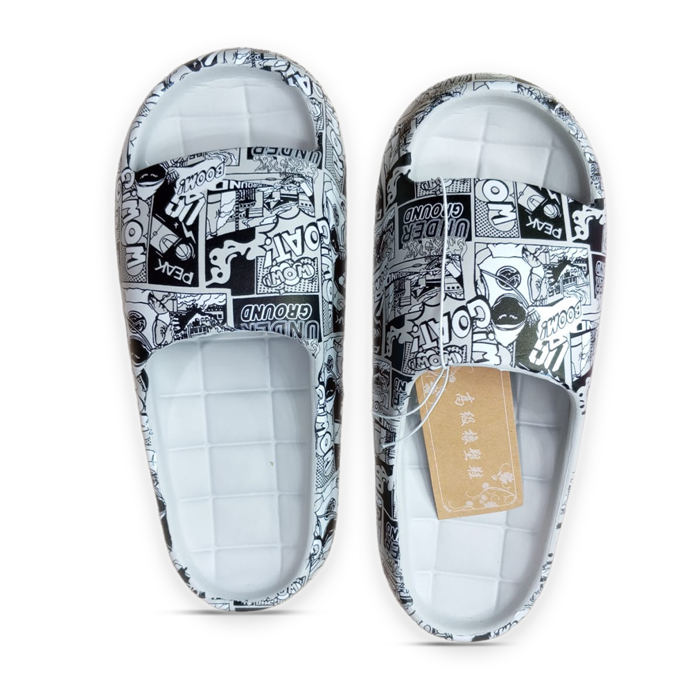 PVC Slide Slippers For Men - White and Black - SF 041