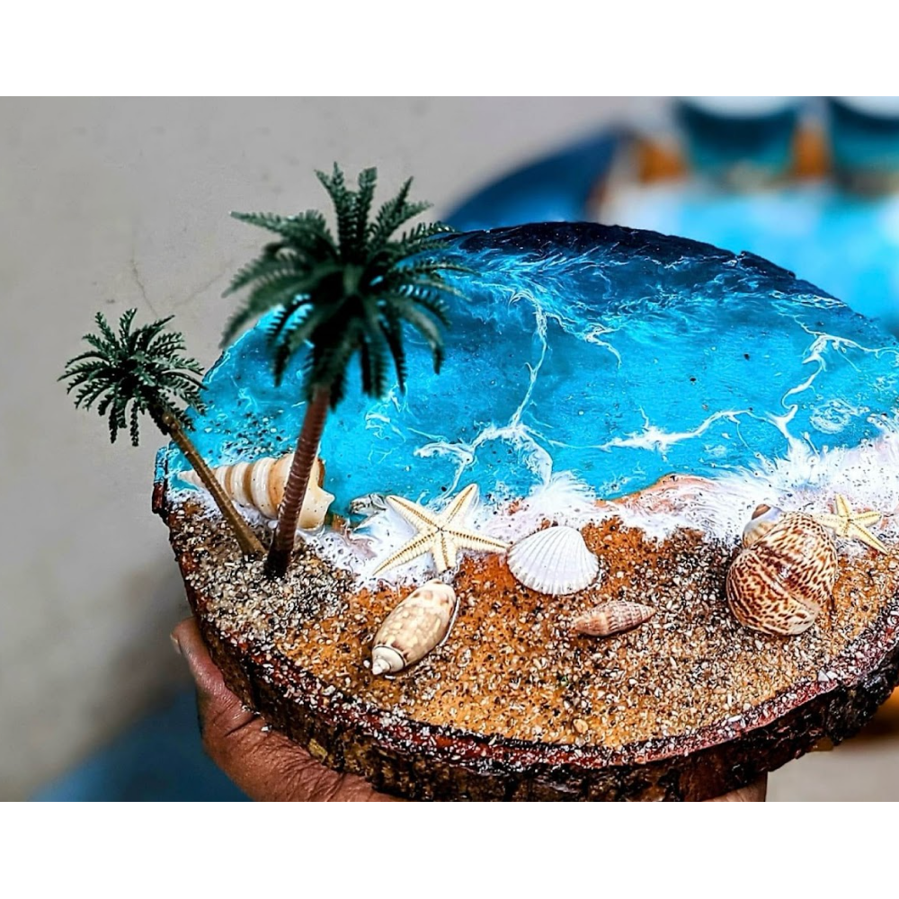 Epoxy Resin Ocean Wood Slice Art - 8 Inch - Multicolor 