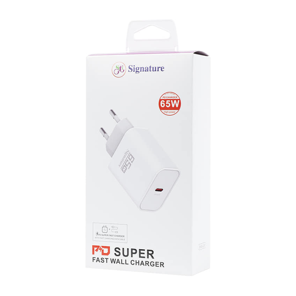 Signature SMS-Q2 PD Fast Charger With Type-C Data Cable - 65W - White