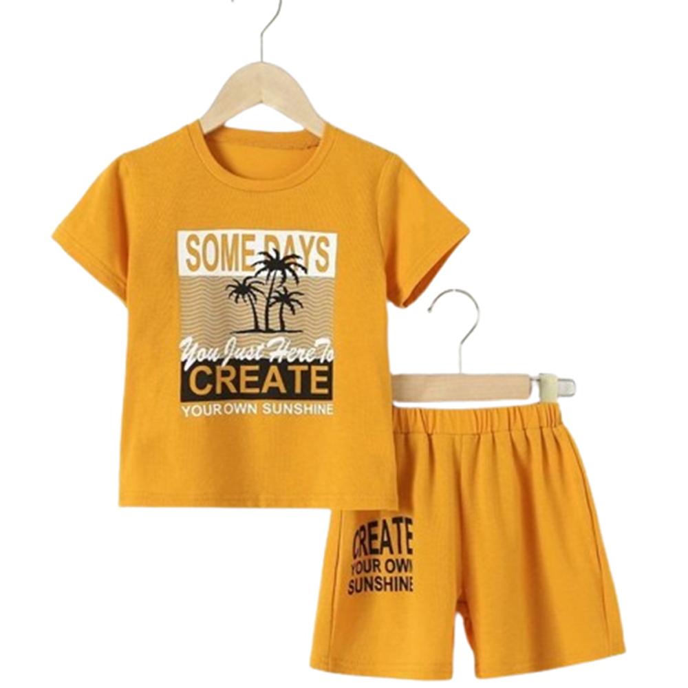 China Cotton Half Sleeve T-Shirt and Half Pant Set For Boys - Golden - BM-32