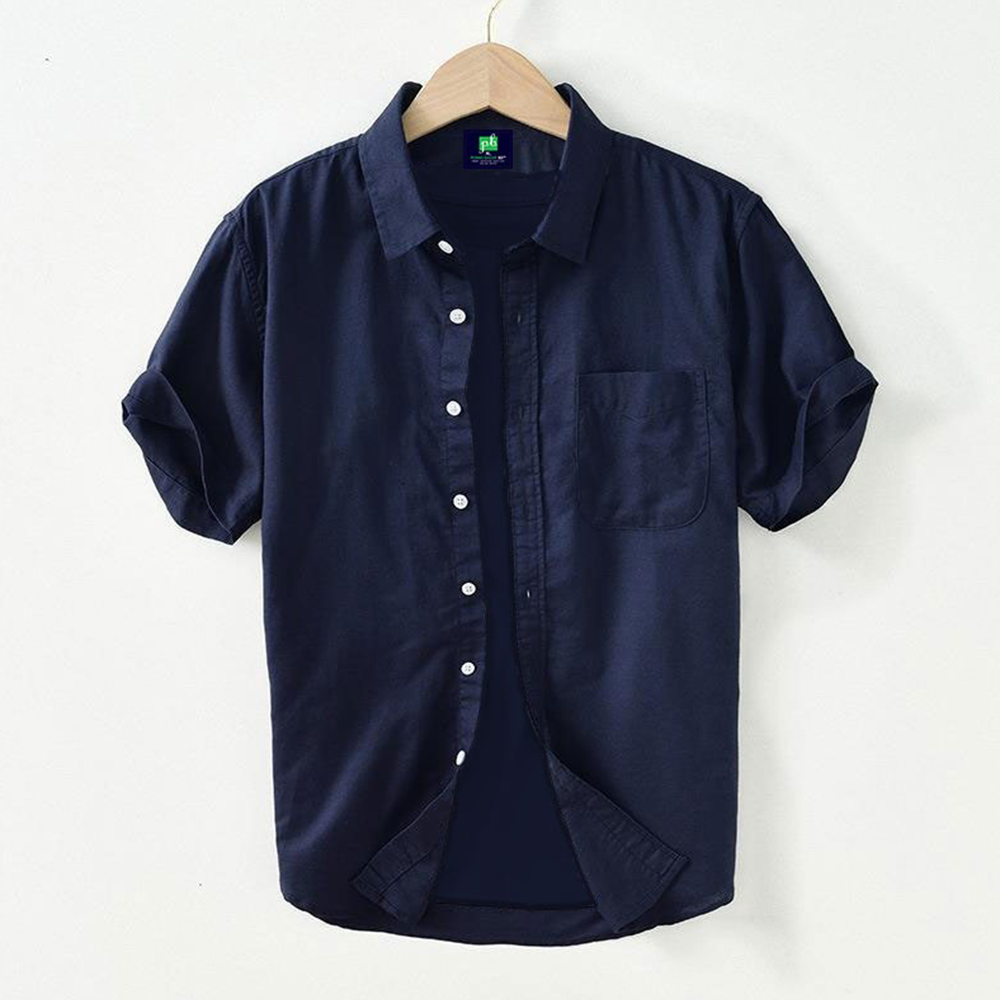 Cotton Half Sleeve Shirt For Men - Navy Blue - MS-57