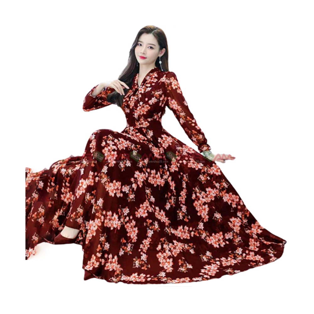 China Lenin 3D Print Long Kurti Gown For Women - G-M18 - Maroon