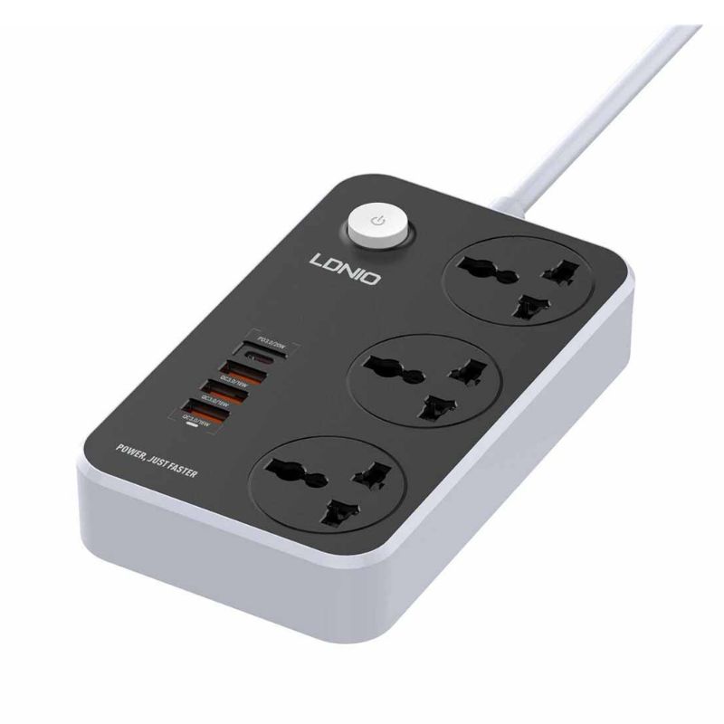 LDNIO SC3412 38W PD20W Power Strip 3 Socket Outlets and 3 QC 3.0 USB