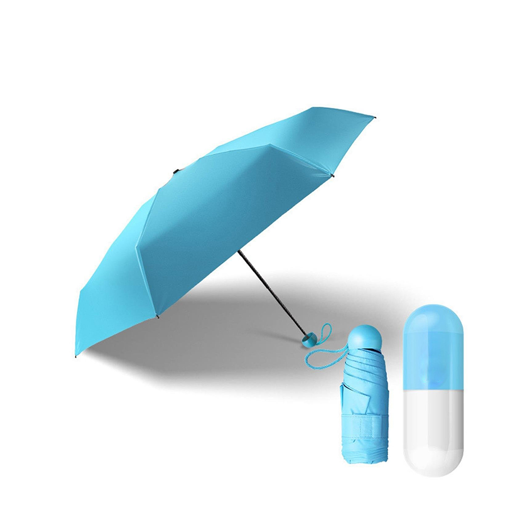 Mini Folding Capsule Umbrella With Cute Capsule Case - Blue